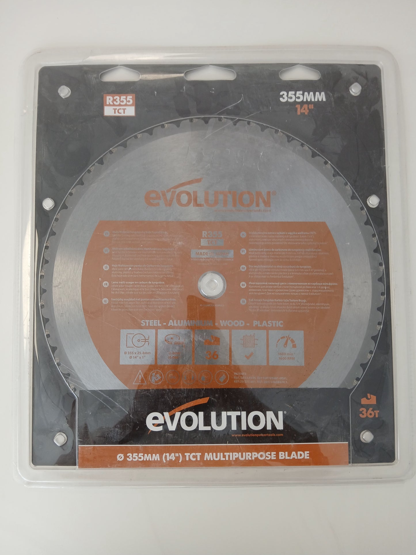 Evolution Multi-Material Cutting Chop Saw Blade 355mm x 36T