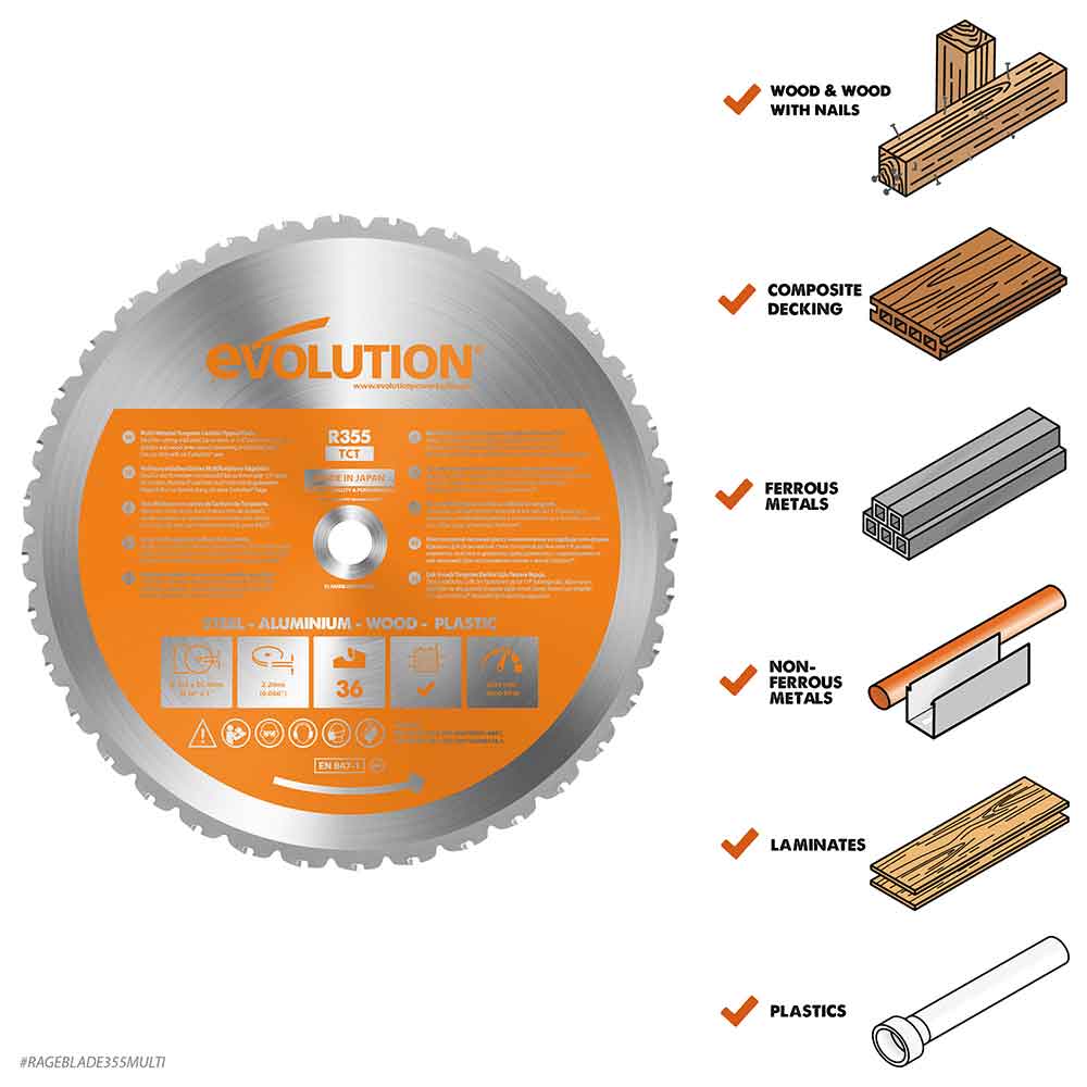 Evolution Multi-Material Cutting Chop Saw Blade 355mm x 36T