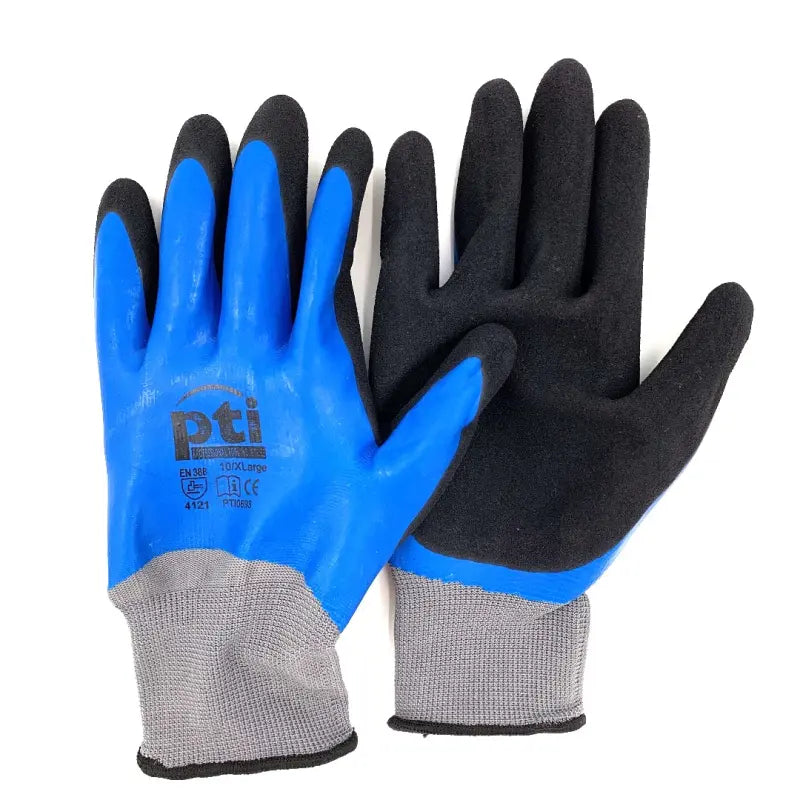 PTI Waterproof Blue Latex Gloves Large