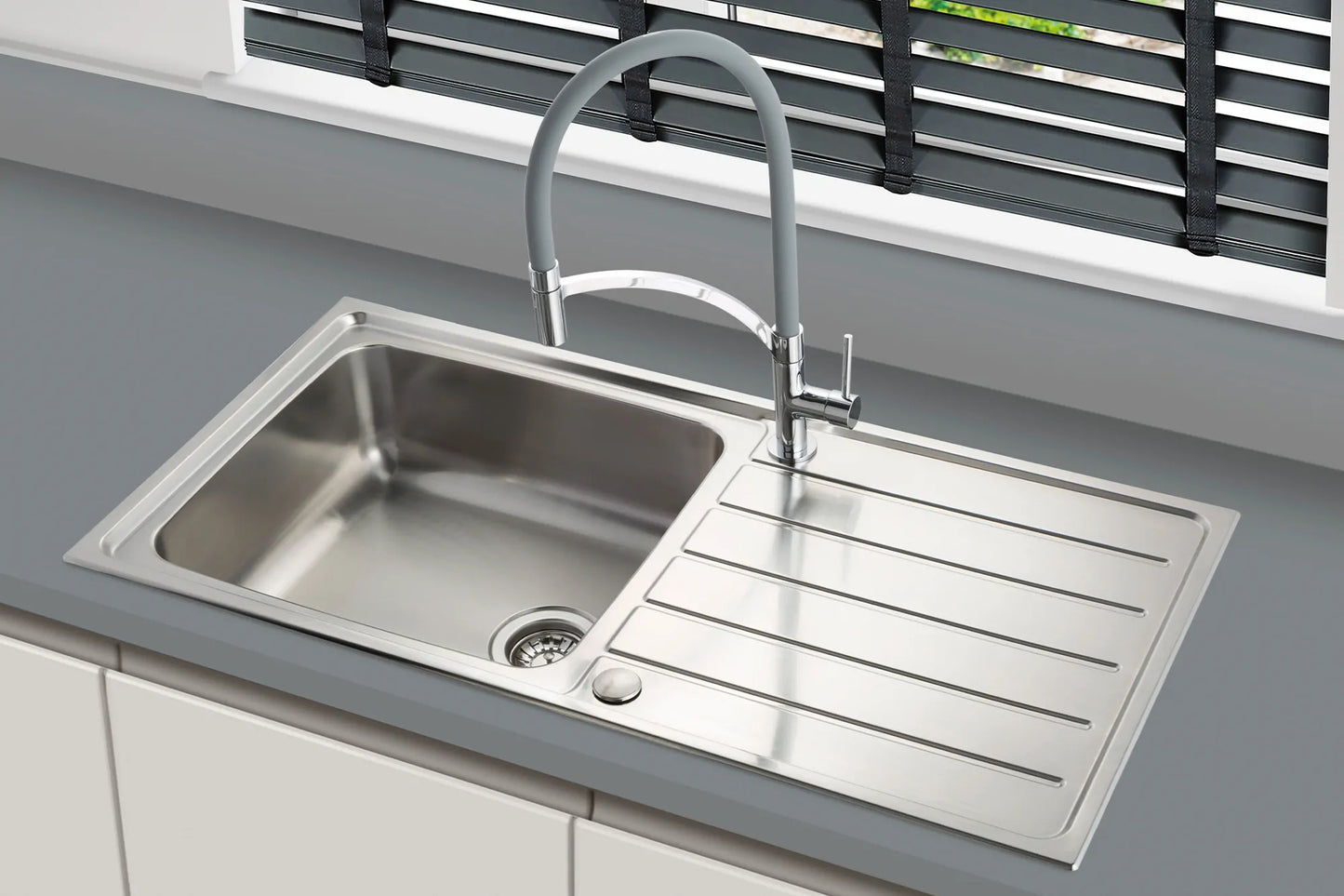 Carysil SD100L Steel Sink Large Single Bowl & Drainer 1000mm x 500mm x 185mm