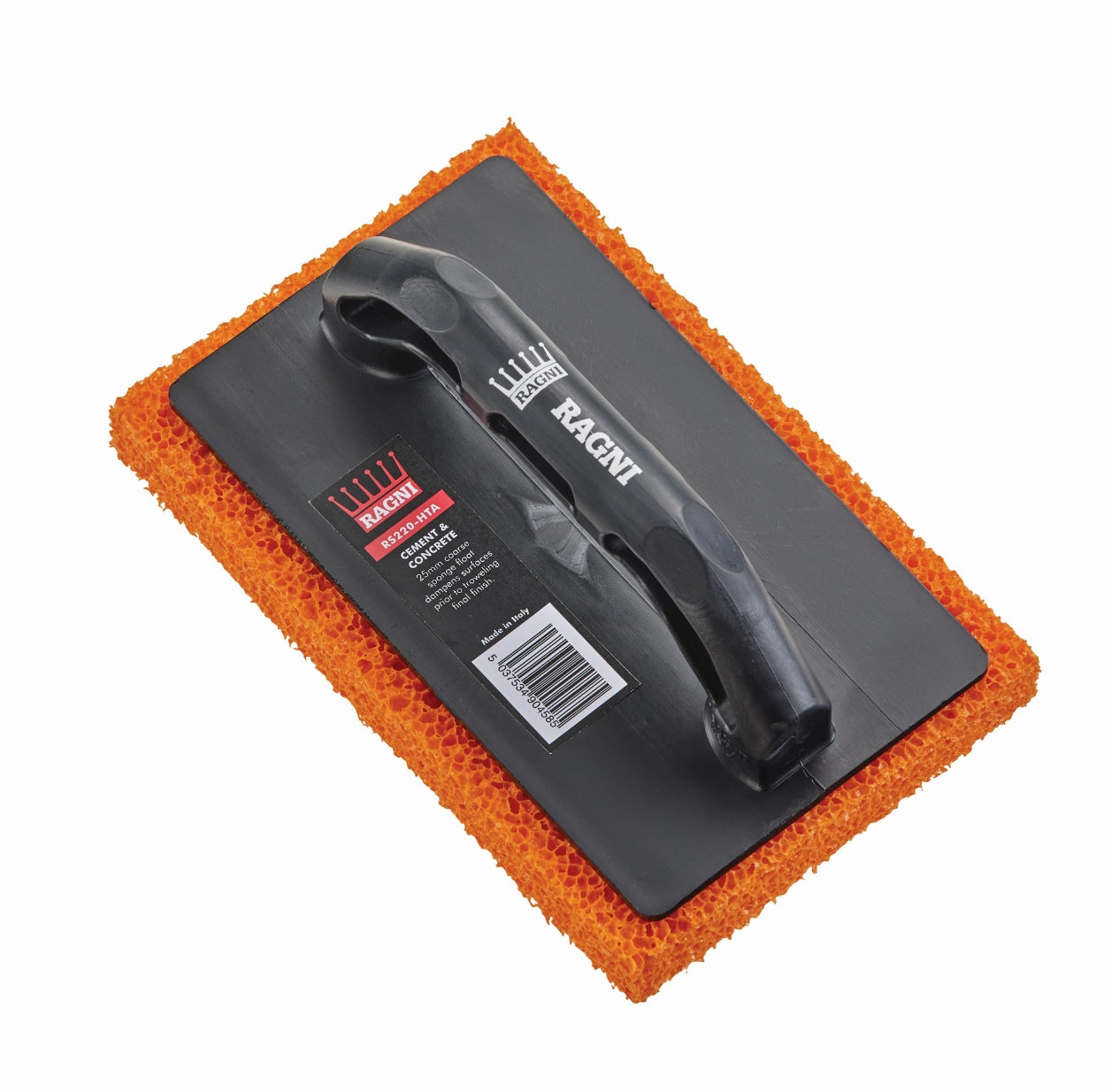 Ragni Coarse Medium Orange Sponge Float with ABS Handle 220mm x 140mm x 25mm