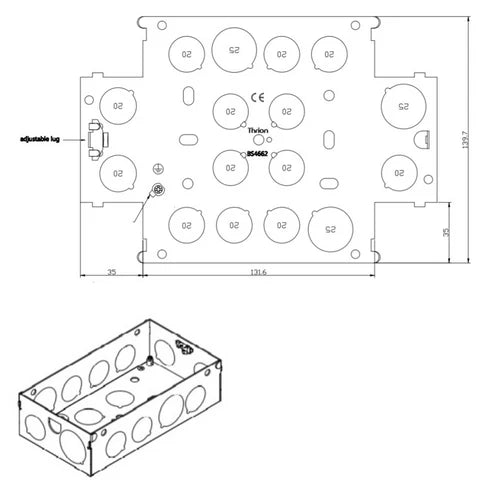Thrion 2 Gang Flush Galvanised Box 35mm