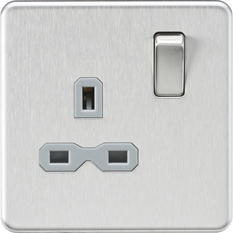 Knightsbridge 13A 1G DP Switched Socket Brushed Chrome with Grey Insert