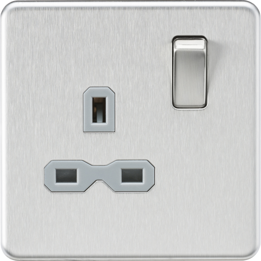 Knightsbridge 13A 1G DP Switched Socket Brushed Chrome with Grey Insert