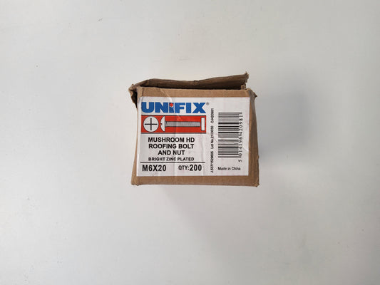 Unifix Mushroom Head Roofing Bolt and Square Nuts M6 x 20 (Pack of 200)