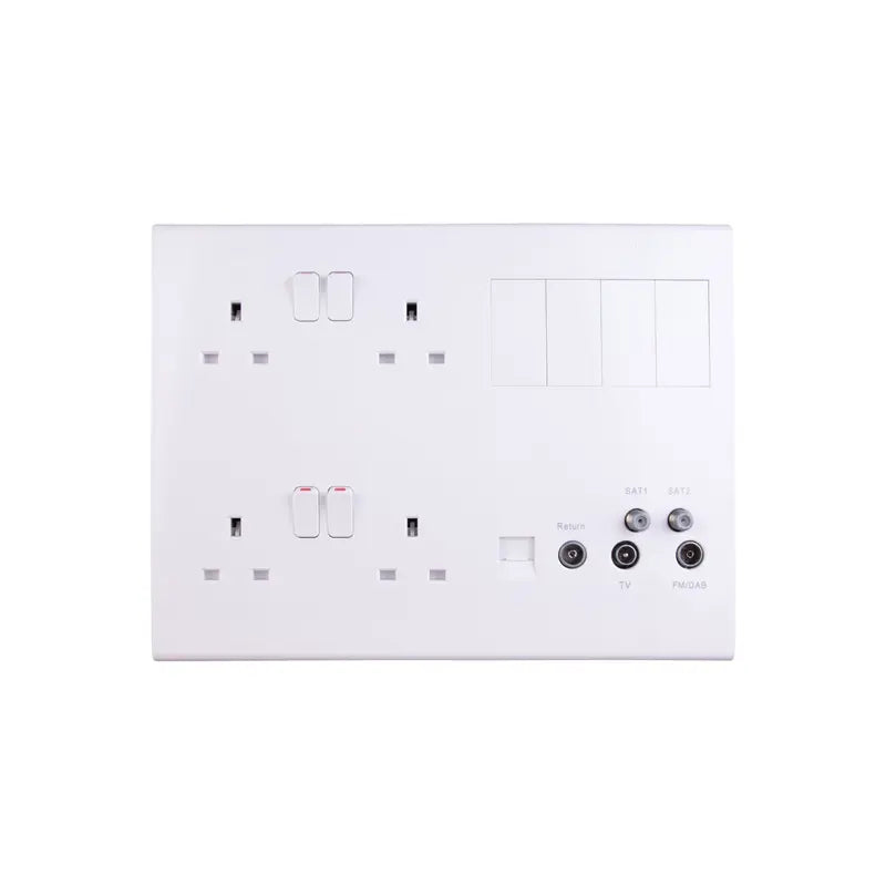 DETA Slimline Media Plate with Quadplexer, Female Coax and Secondary Telephone Modules