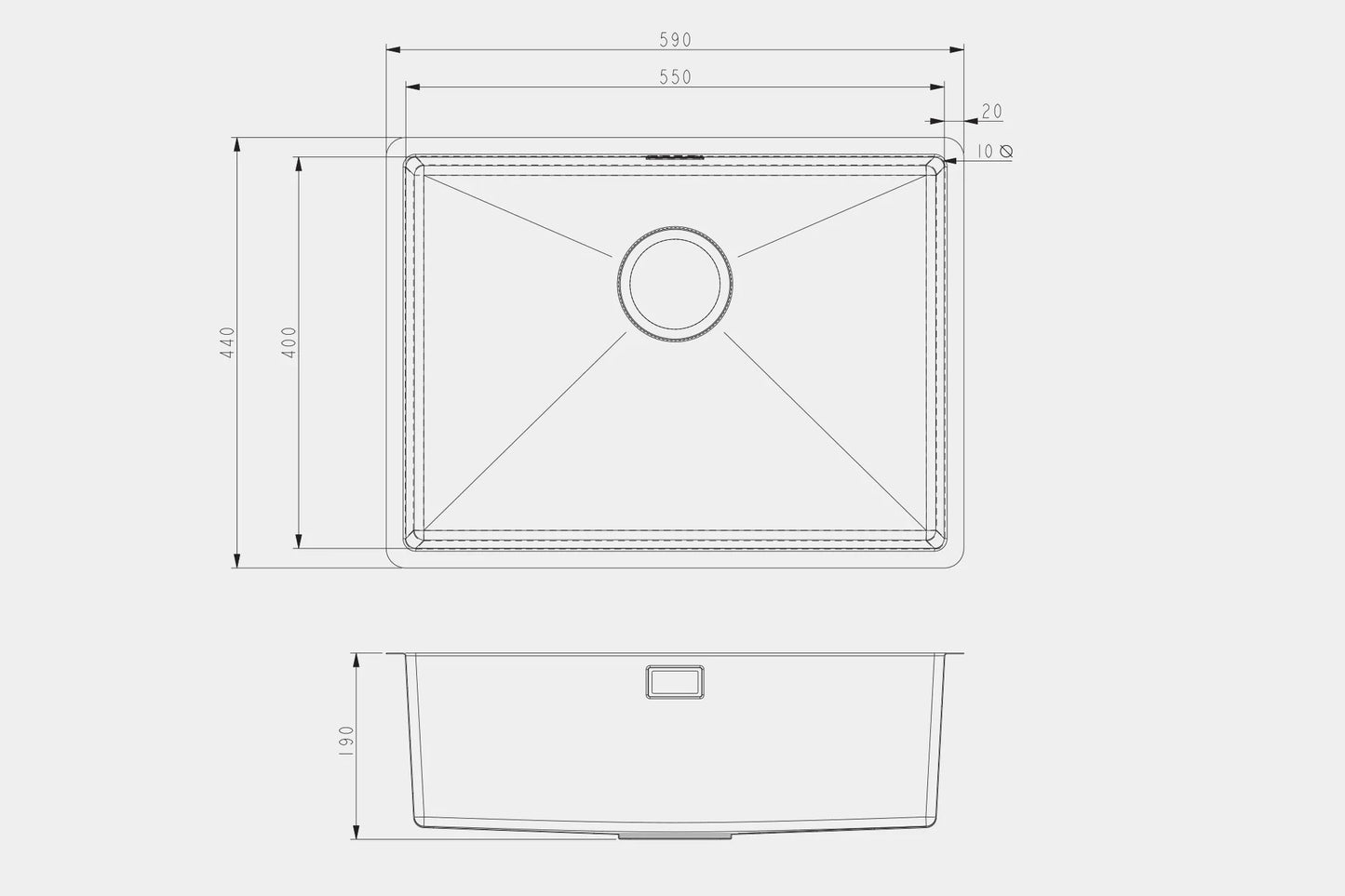 Carysil SR1013 Steel Sink 590mm x 440mm x 190mm