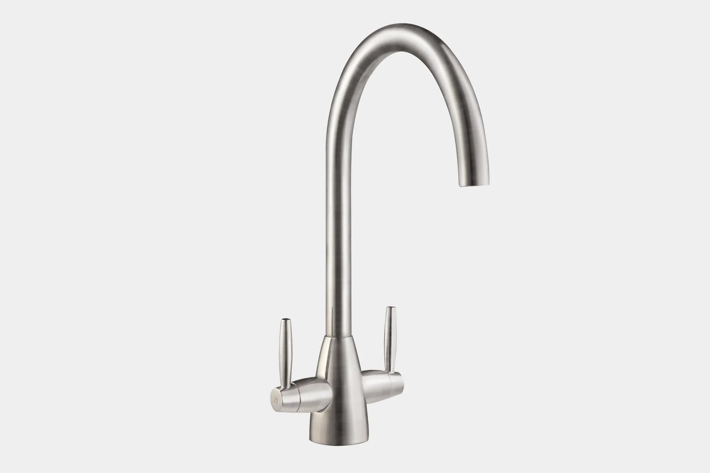 Carysil HS935 Twin Lever Tap Swan-Neck Kitchen Tap Brushed Steel