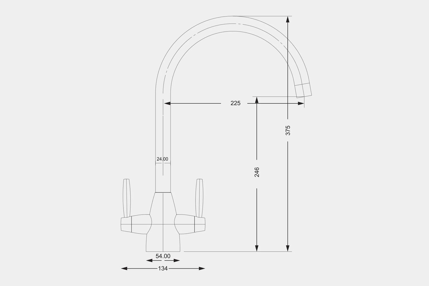 Carysil HS935 Twin Lever Tap Swan-Neck Kitchen Tap Brushed Steel
